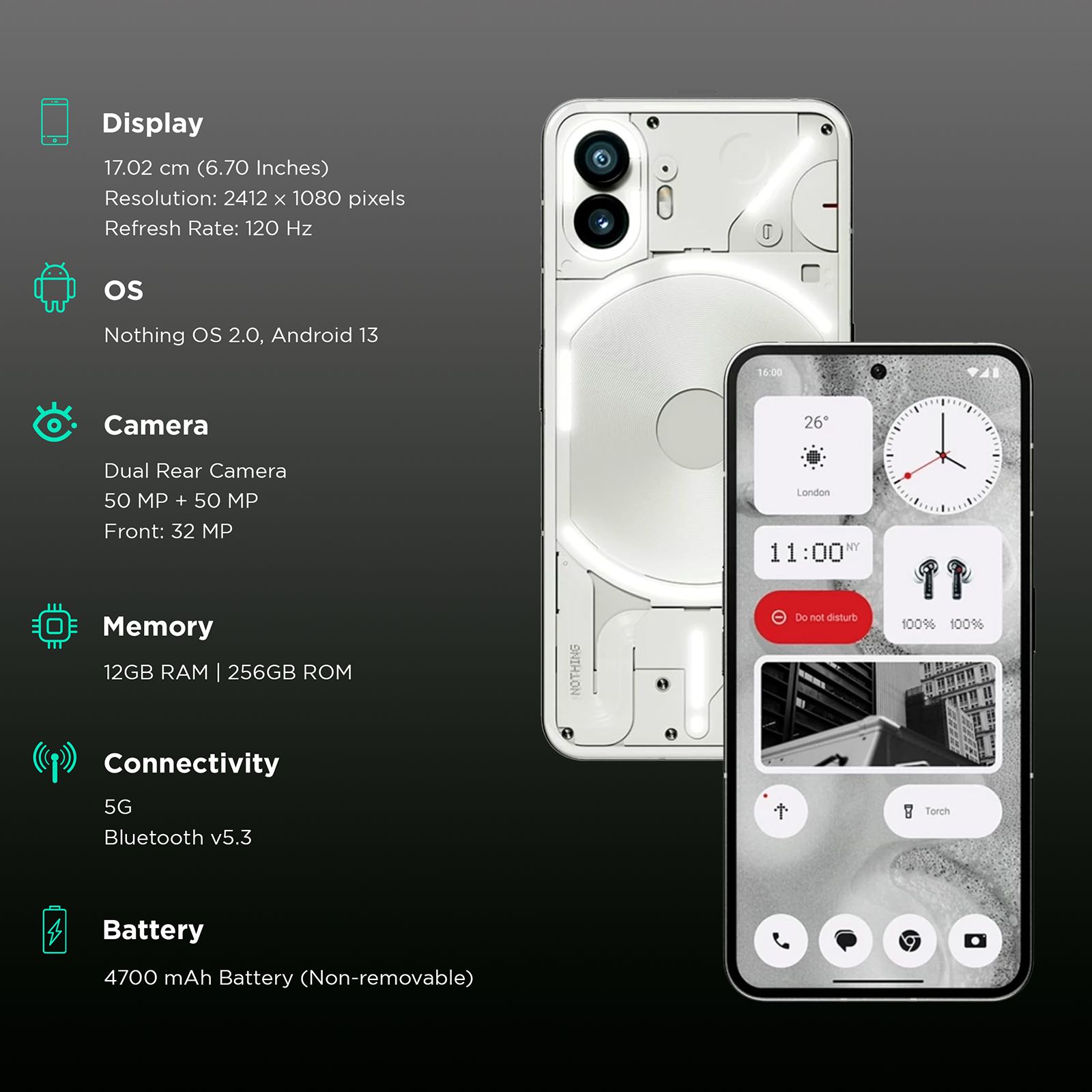 Nothing Phone 2 5G (12GB RAM, 256GB, White) Online | Croma